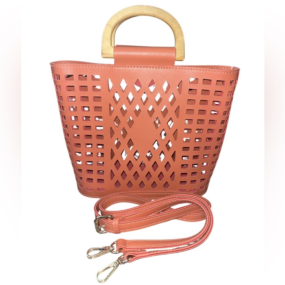 Joy Susan Madison Laser Cut Out Tote Bag - Coral / Terracotta